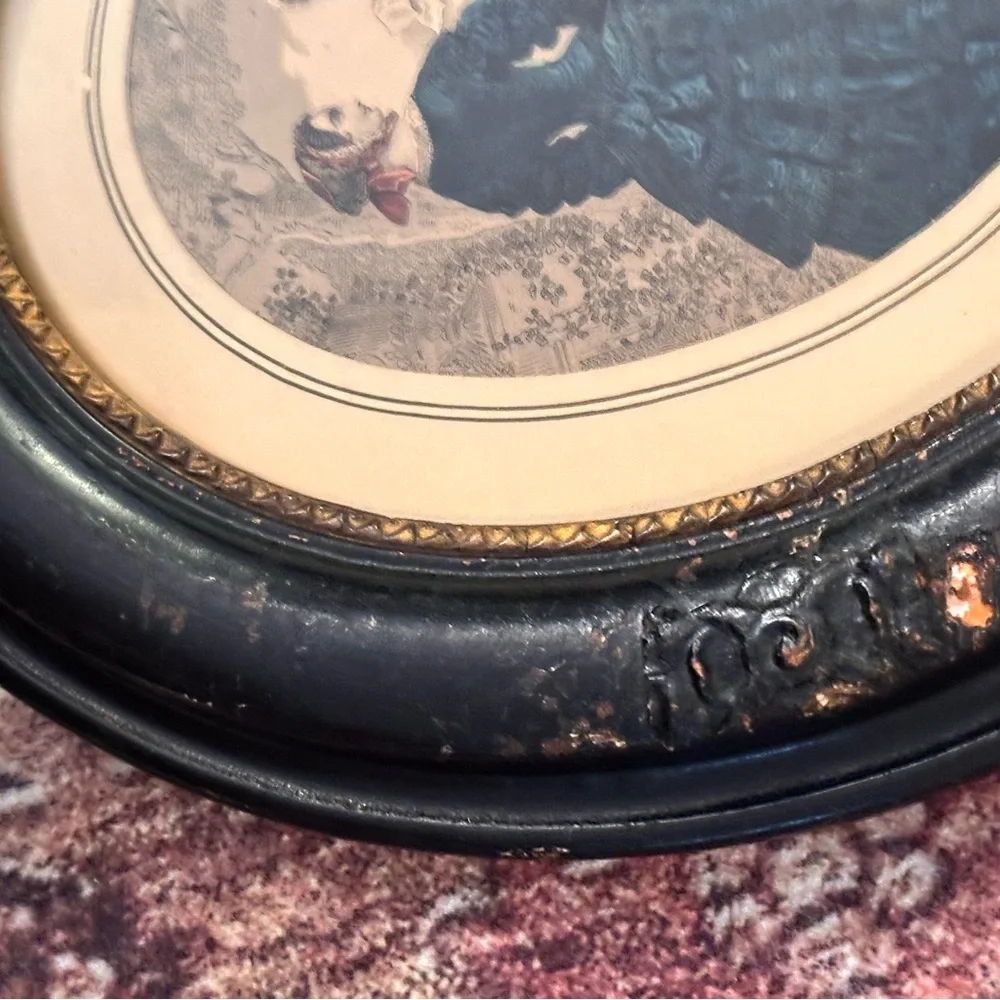 Antique Black Oval Carved Wood Frames with Vintage Victorian Lady Prints